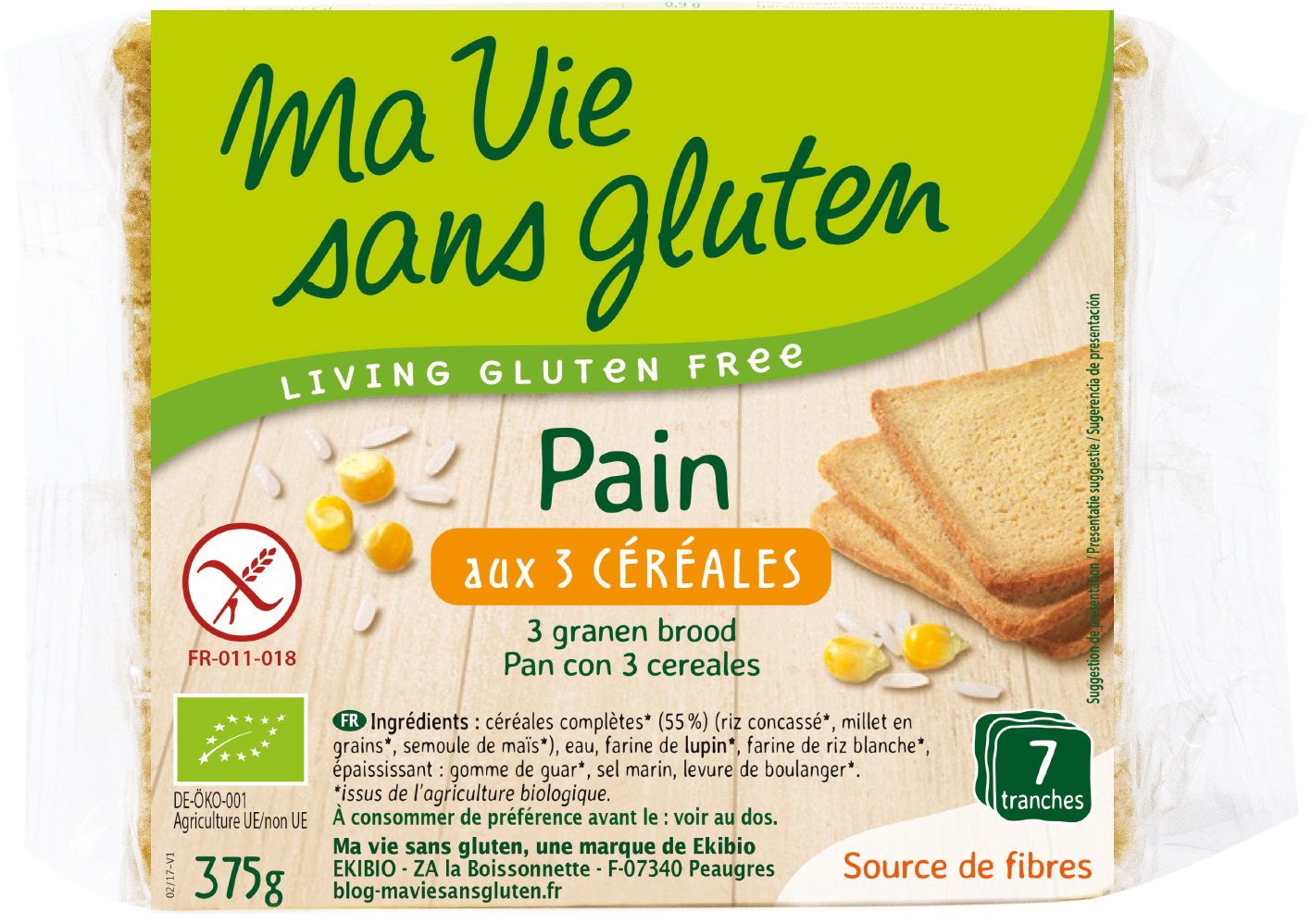 Ma vie sans gluten – Pain – Pain bio aux 3 céréales 375 g - Ma Vie Sans  Gluten